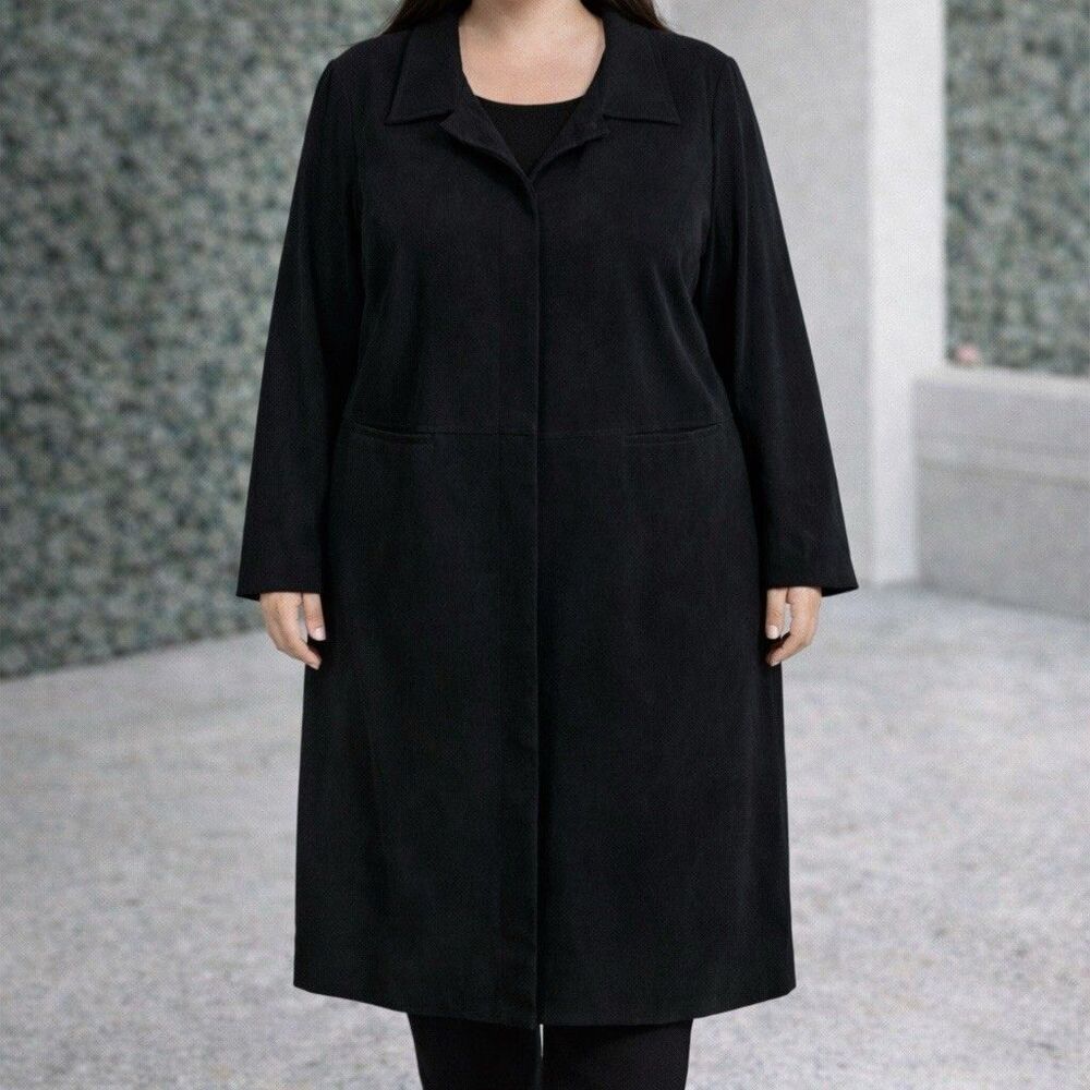 Amanda Smith Trench Jacket Women’s Size 18 Long Black   Elegant Minimalist Coat